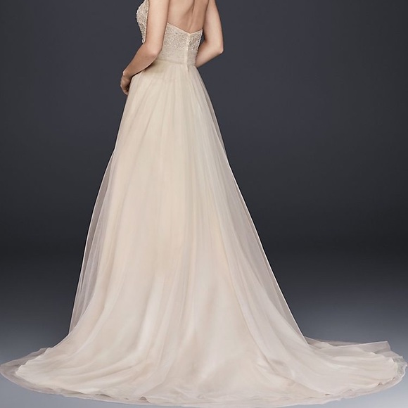 Strapless A-Line Beaded Lace Tulle Wedding Dress - Picture 2 of 13